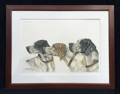 Danchin Léon (1887-1938) Trois Pointers. Eau-forte