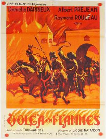 CINEMA : Volga en Flammes : Affiche lithographiée 