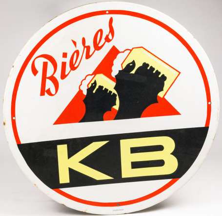 BIERES KB : Plaque émaillée ronde à rebord. 