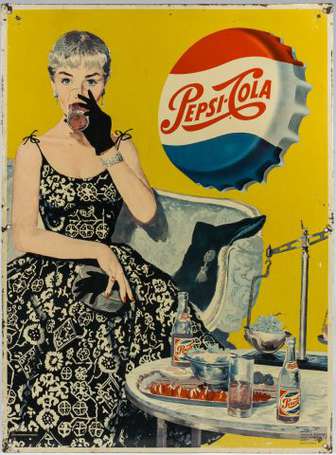 PEPSI-COLA : Rare tôle lithographiée, Ca 1950. Imp