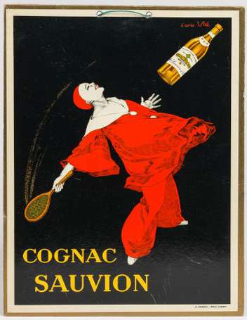 COGNAC SAUVION : Panonceau lithographié illustré 