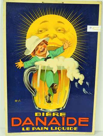 BIERE DANAÎDES : Panonceau lithographié, illustré 