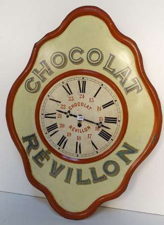 CHOCOLAT REVILLON : Horloge en tôle lithographiée.