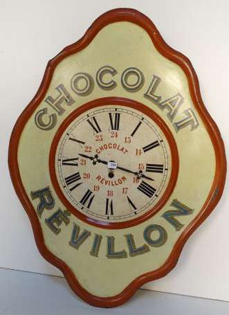 CHOCOLAT REVILLON : Horloge en tôle lithographiée.