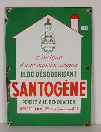 SANTOGENE Lampe Berger : Plaque émaillée. 