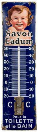 SAVON CADUM : Rare thermomètre émaillé illustré du