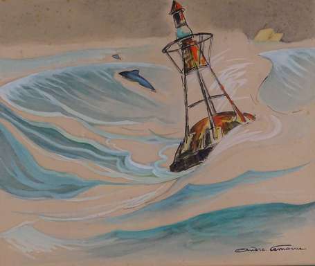 LEMOINE André XXe - Bouée de navigation. Aquarelle