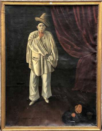 A. GRAMMONT (XIXe) - Pierrot. Huile sur toile, 