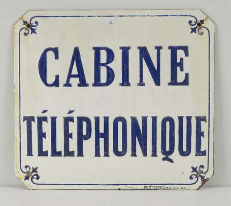 CABINE TELEPHONIQUE : Plaque émaillée bombée. Il 