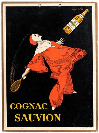 COGNAC SAUVION : Panonceau lithographié illustré 