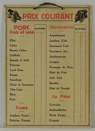 BOUCHERIE-CHARCUTERIE : Prix Courant glassoïd, 