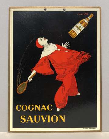 COGNAC SAUVION : Panonceau lithographié illustré 
