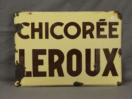 CHICORÉE LEROUX : Plaque émaillée bombée. 49.5x 34