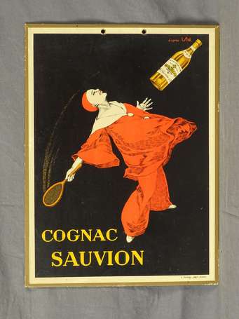 COGNAC SAUVION : Panonceau lithographié illustré 