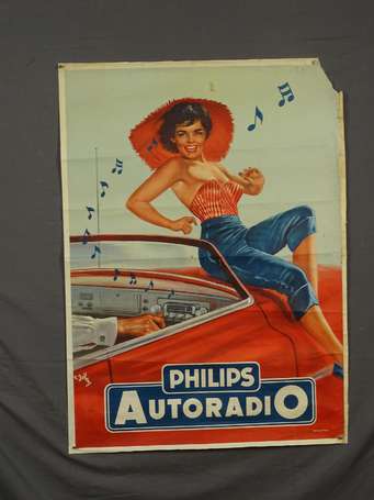 PHILIPS Autoradio : Affiche illustrée d'un Pin-Up 