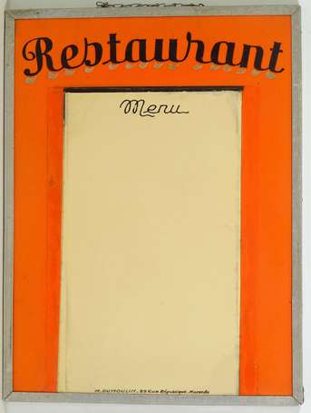 RESTAURANT « Menu » : 2 Tableaux glassoïds 