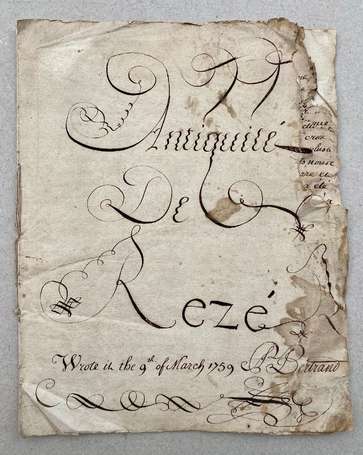 REZÉ 1759 « Antiquité de Rezé » : Livret manuscrit