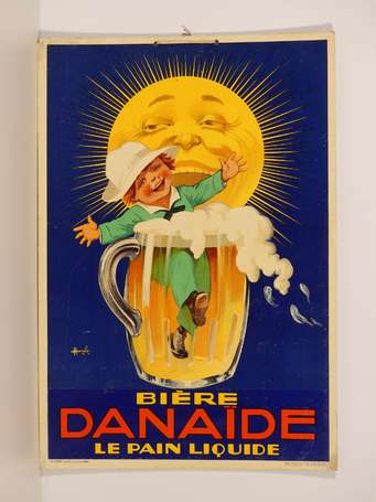 BIERE DANAïDES : Panonceau lithographié, illustré 