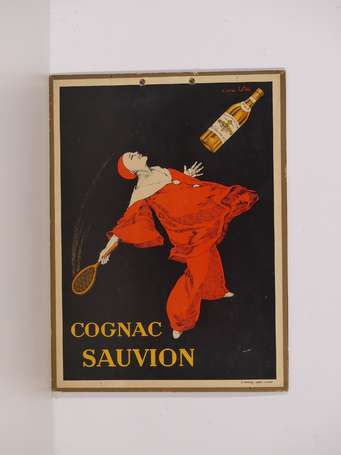 COGNAC SAUVION : Panonceau lithographié illustré 