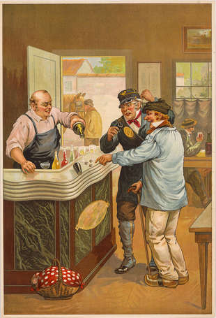 SCÈNE DE BISTROT 1900 :Affiche lithographiée 