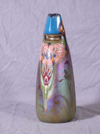 MONTIERES - Vase en céramique émaillée et irisée à
