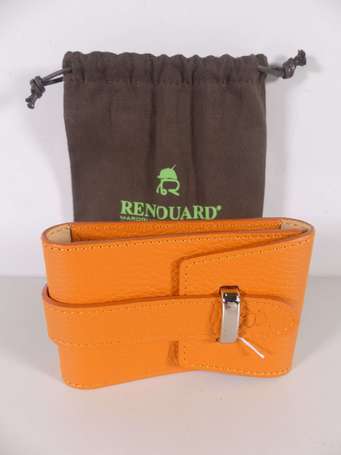 RENOUARD - Porte-cartes en cuir grainé orange. 