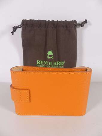 RENOUARD - Porte-cartes en cuir grainé orange. 