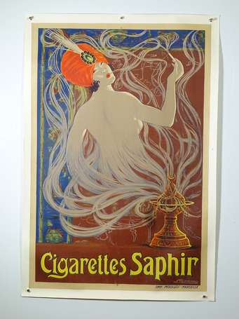 CIGARETTES SAPHIR : Affiche lithographiée de style