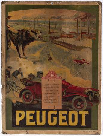 PEUGEOT 1913 / Panonceau lithographié illustrée 
