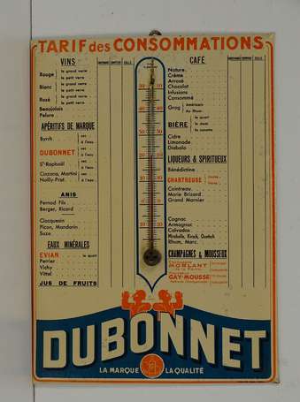 DUBONNET : Tarif des Consommations support de 