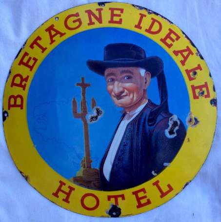 BRETAGNE IDEALE HOTEL : Rare plaque émaillée 
