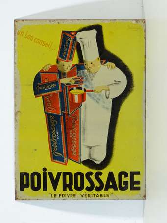 POIVROSSAGE : Tôle lithographiée illustrée de 2 