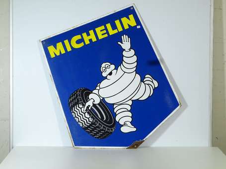 MICHELIN : Plaque émaillée double-face de forme 