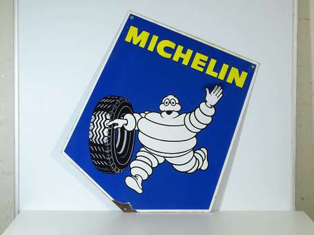 MICHELIN : Plaque émaillée double-face de forme 