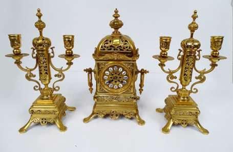 Garniture de cheminée en bronze ajouré de panneaux