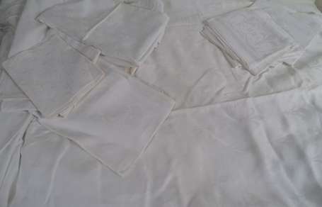 Grande nappe en coton damassé blanc à motif de 