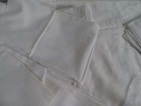 Grande nappe en coton damassé blanc à motif de 