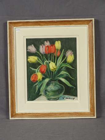 REMY Paul (1897-1981) Bouquet de tulipes. Huile 