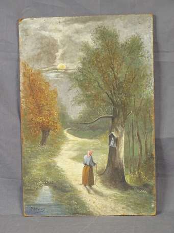 SAVARY P. Xxé. Promenade au claire de lune. Huile 