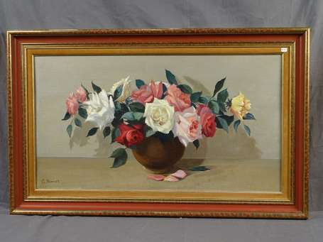 PERNET G. Xxé Bouquet de roses. Huile sur toile 