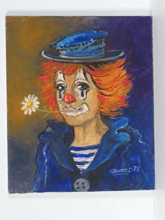 BARRON Xxé Clown triste Huile sur toile signée 