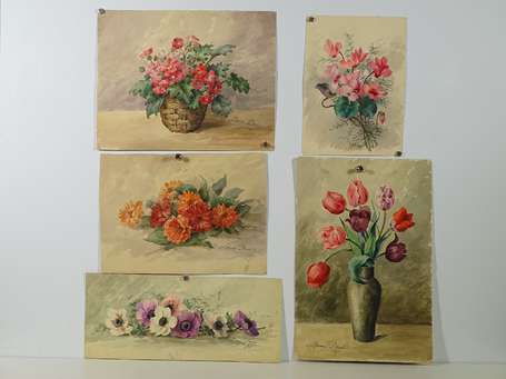 DENIS Léonie (XIX-XXème), Bouquets cyclamens, 