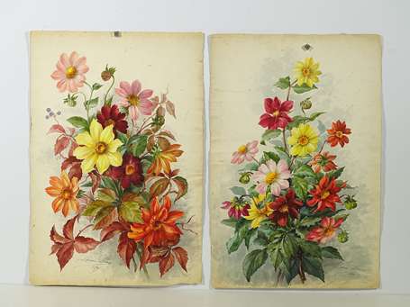 DENIS Léonie (XIX-XXème), Bouquets dahlias, 2 