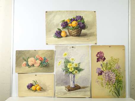 DENIS Léonie (XIX-XXème), Bouquets iris, roses, 