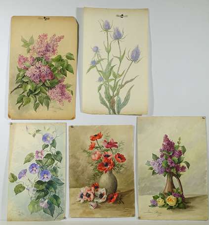 DENIS Léonie (XIX-XXème), Bouquets ipomées, lilas,