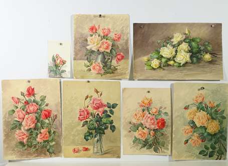 DENIS Léonie (XIX-XXème), Bouquets roses, 7 