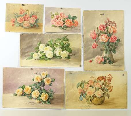 DENIS Léonie (XIX-XXème), Bouquets roses, 6 