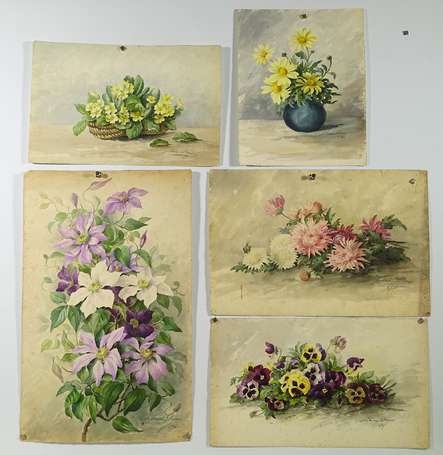 DENIS Léonie (XIX-XXème), Bouquets chrysanthèmes, 