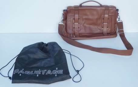 PAQUETAGE - Cartable en cuir marron avec sa 