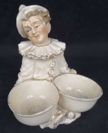 Moutardier en porcelaine en forme de Pierrot (Ht :